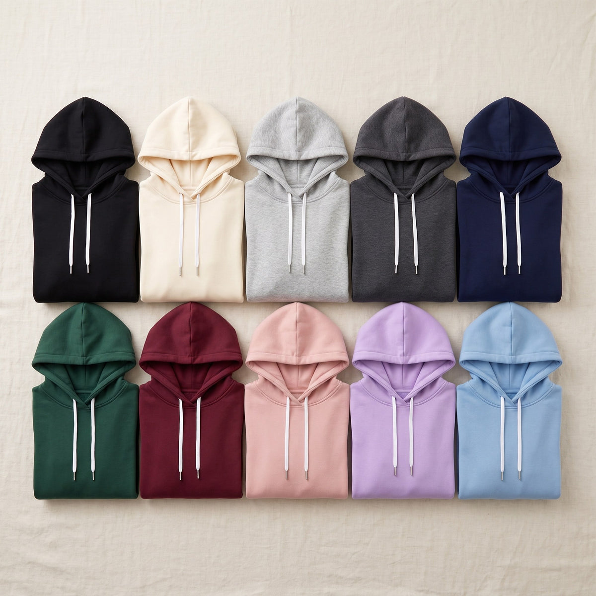 The Junemae oversized hoodie dress folded in all 10 colors